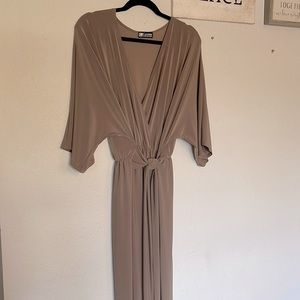 Cookie Culture Deep V-Neck Wrap Dress with high slit.